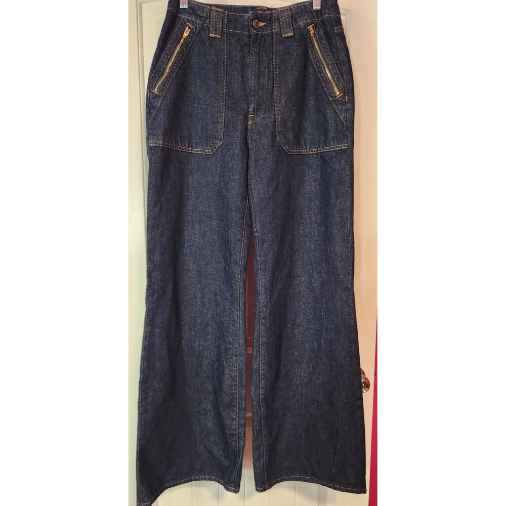 Edwin Rowan Cuffed Wide Leg Jeans Size 28 Dark Rinse High Rise Denim Made in USA
